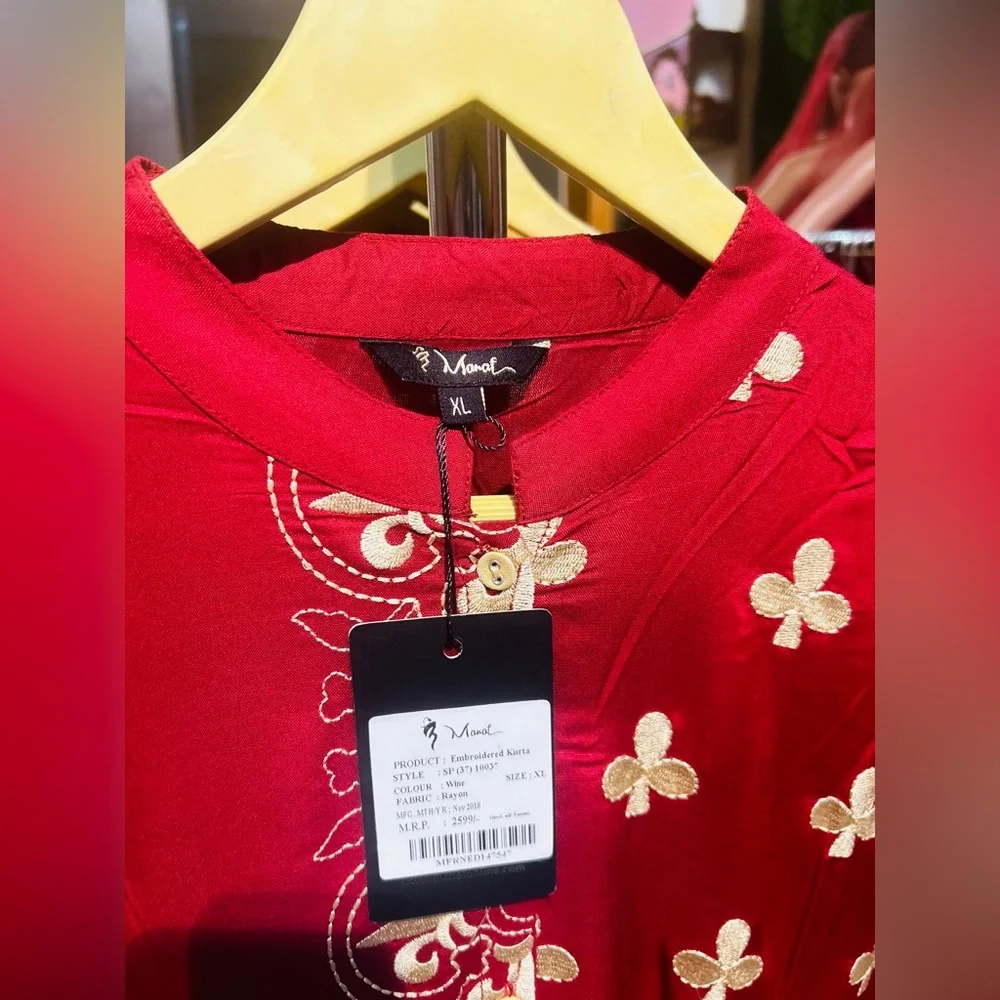 Embroidery kurta wine- colour Reyon - Picture 10 of 11
